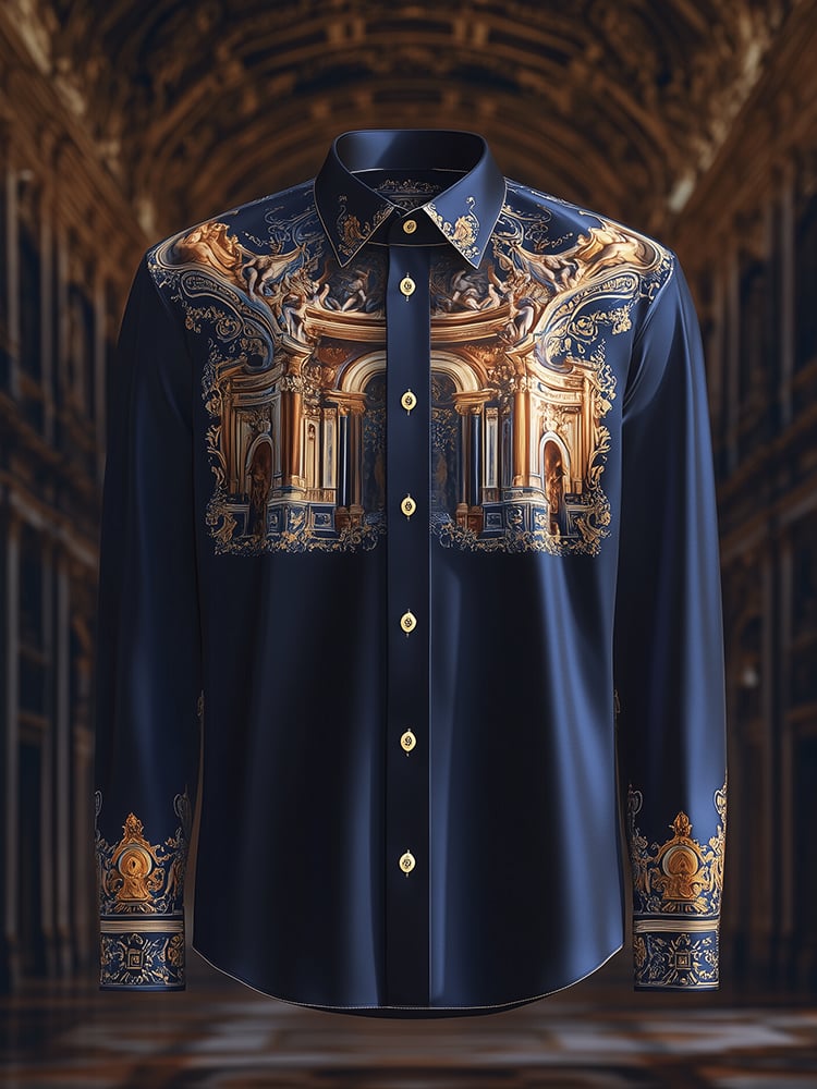 Men's Satin Luxe The Song of the Angels Baroque Long Sleeve Button Down Shirt