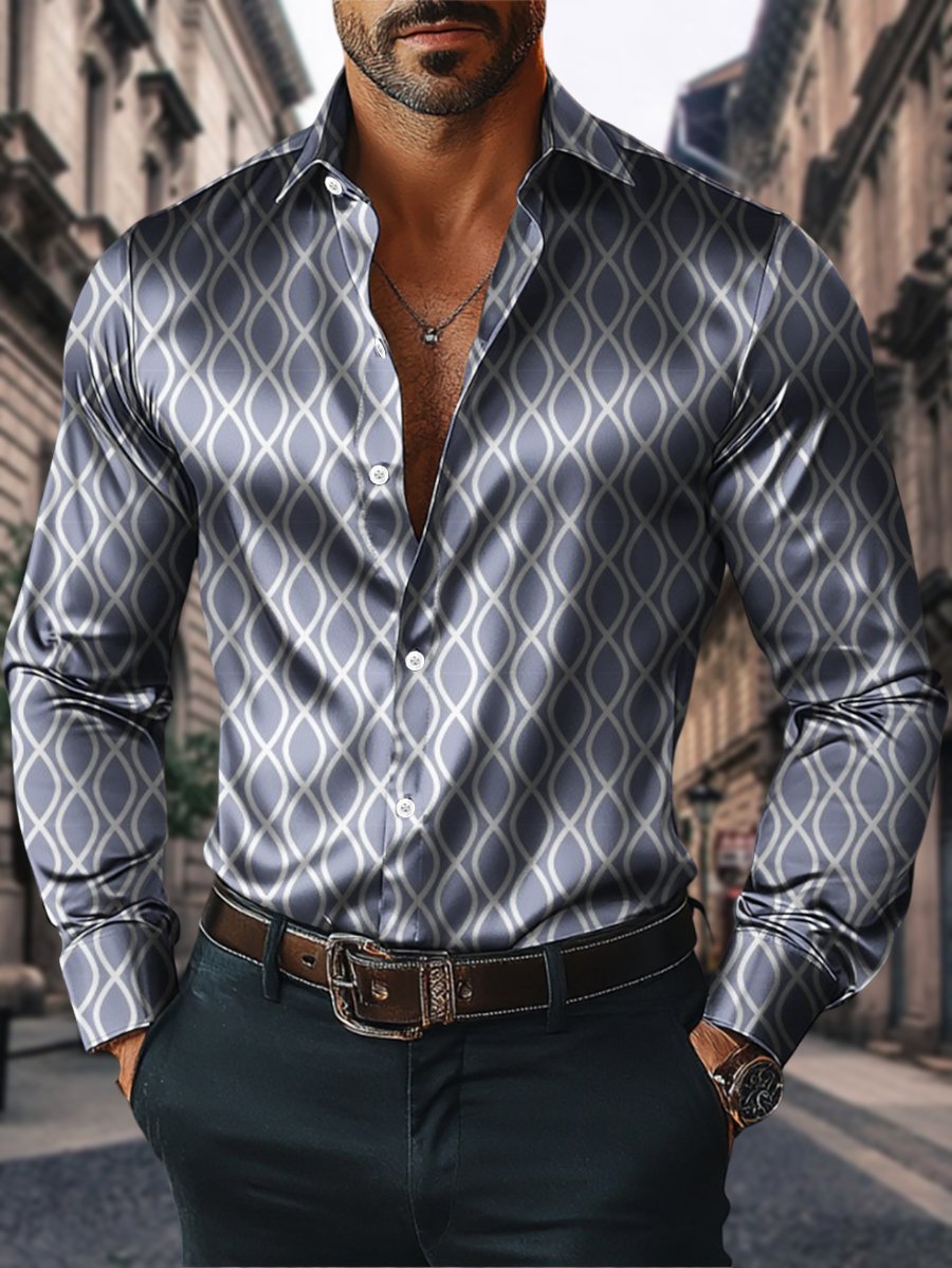 Men's Satin Luxe Long Sleeve Button Down Shirt