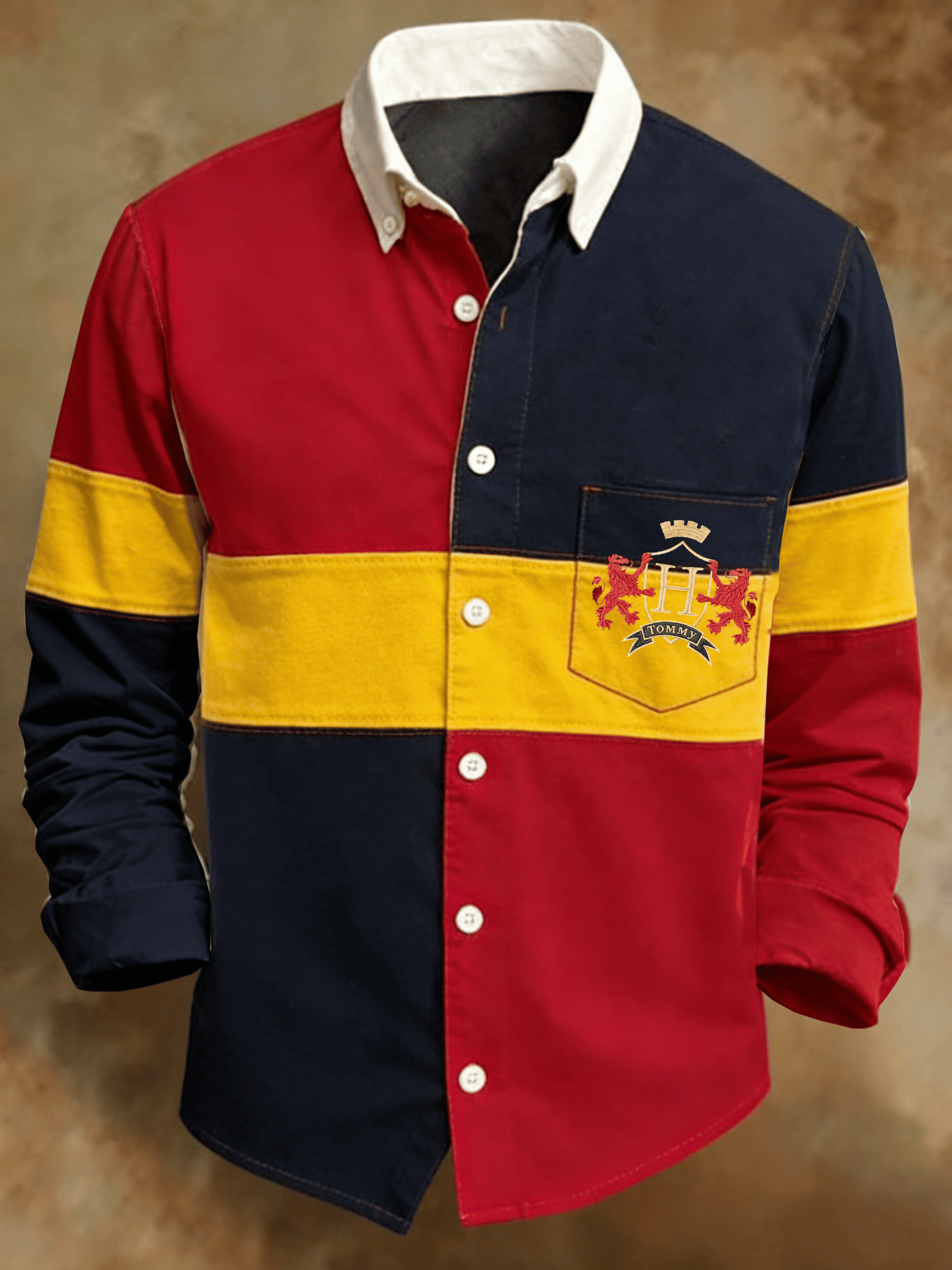 Men's Retro Colorblock Pattern Print Vintage Shirt