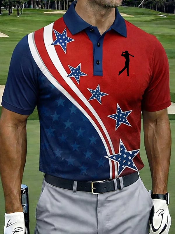 Men's Retro USA Print Golf Polo Shirt