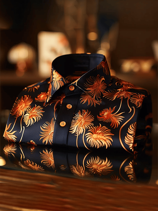 Men's Satin Luxe Print Short Sleeve Button Shirt