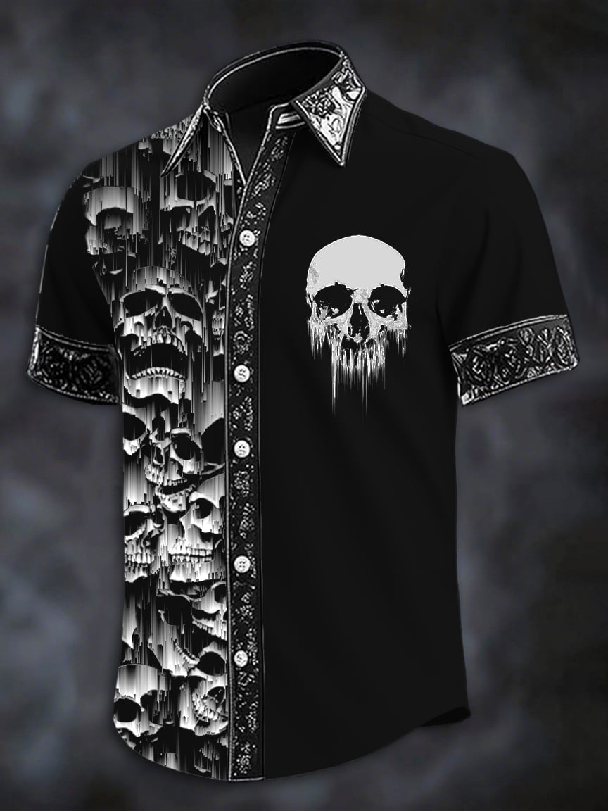 Men's Retro Western Print Short Sleeve Shirt