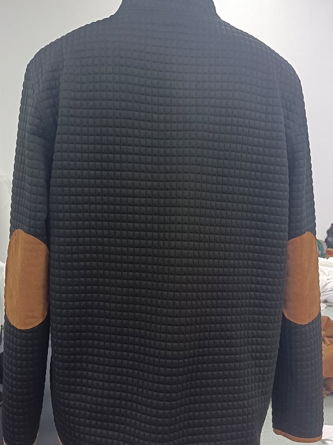 Men's Vintage Lettering Printed Stand Collar Check Button Sweatshirt