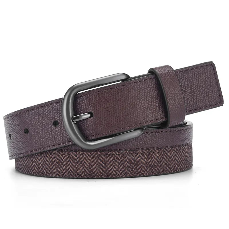 Men's Herringbone Splicing Metal Pin Buckle PU Leather Belt