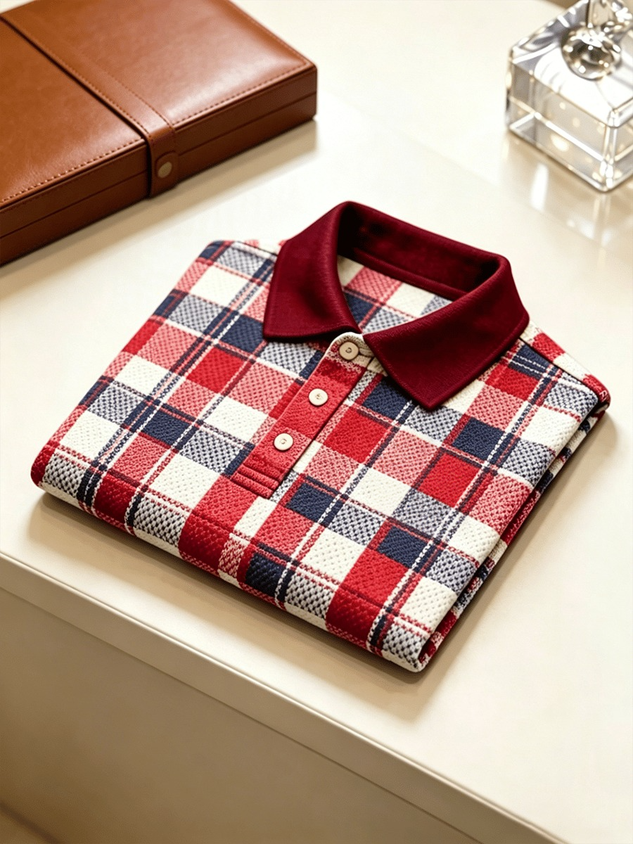 Men's Business Colorblock Plaid Print Polo Shirt