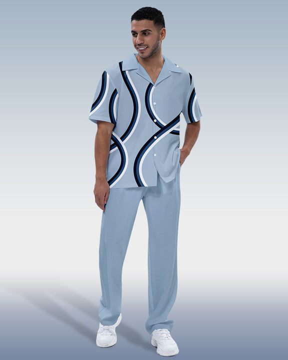 Rianmond Men's Fashion Print Short Sleeve Shirt Walking Set 3 Colors 287
