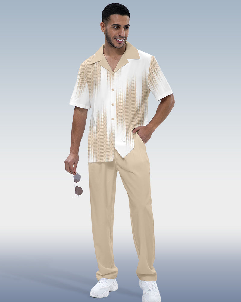 Men's Color Block Luxury Printed Short Sleeve Shirt Walking Set 1010