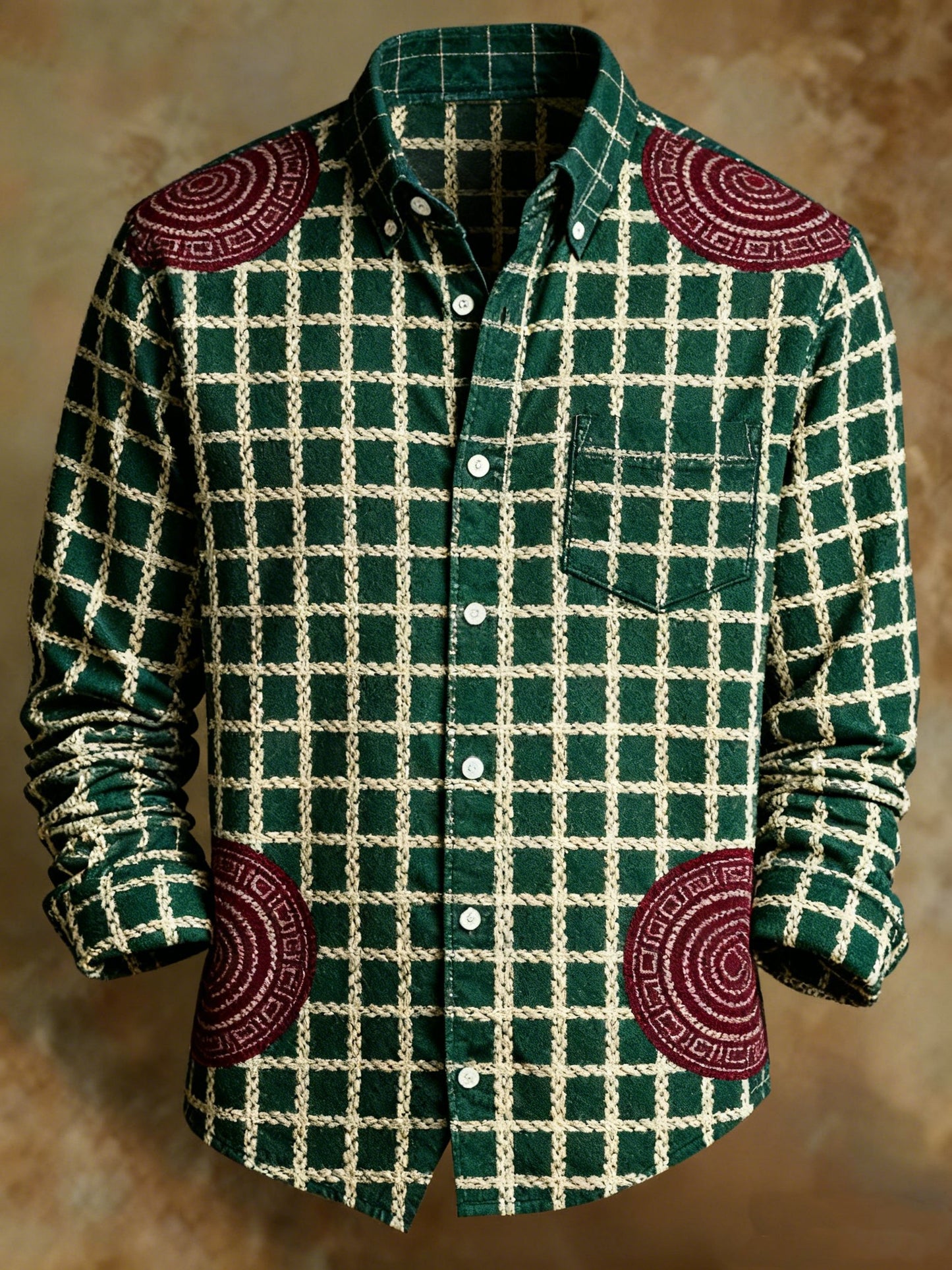 Men's Retro Abstract Art Print Comfortable Plaid Business Style Shirt