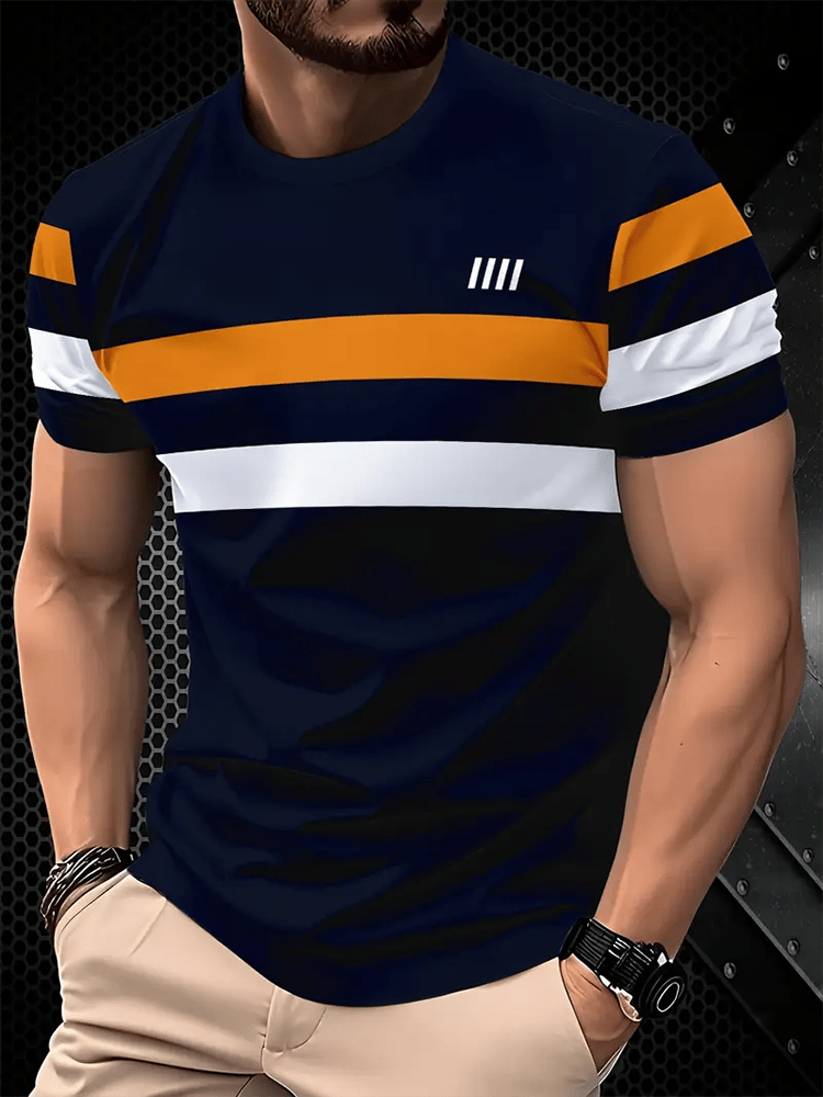 Men's Business Stripe Logo Print Short Sleeve T-Shirt