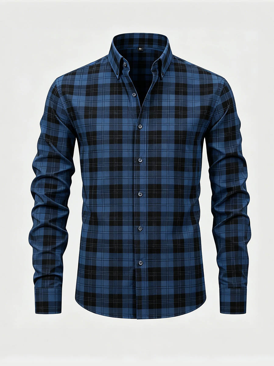 Men's Navy Checkered Printed Long Sleeve Shirt