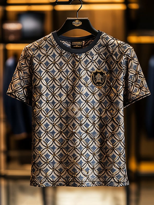 Men's Business Luxury Printed Cotton Short Sleeve T-Shirt