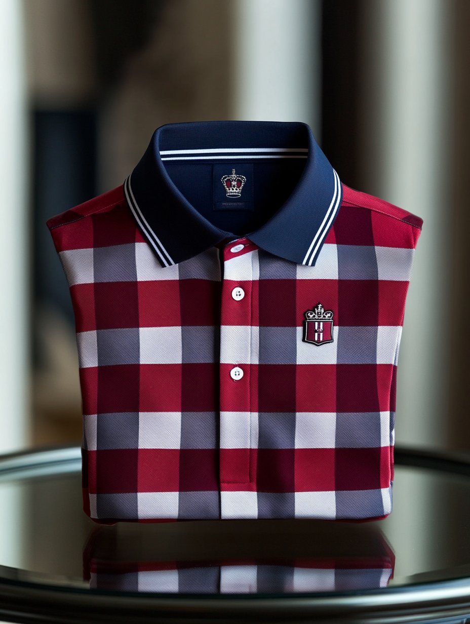 Men's Retro Business Logo Print Long Sleeve Polo Shirt