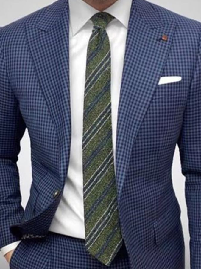 Men's Work Plaid One Button Peaked Collar Blazer
