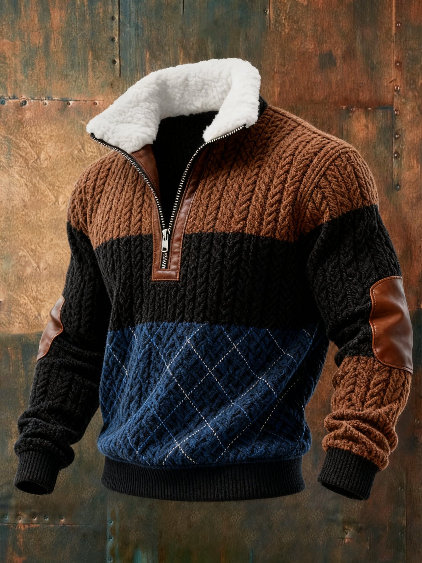 Men's Geometric Print Twist Stitch Diamond Stitch Casual Sweatshirt