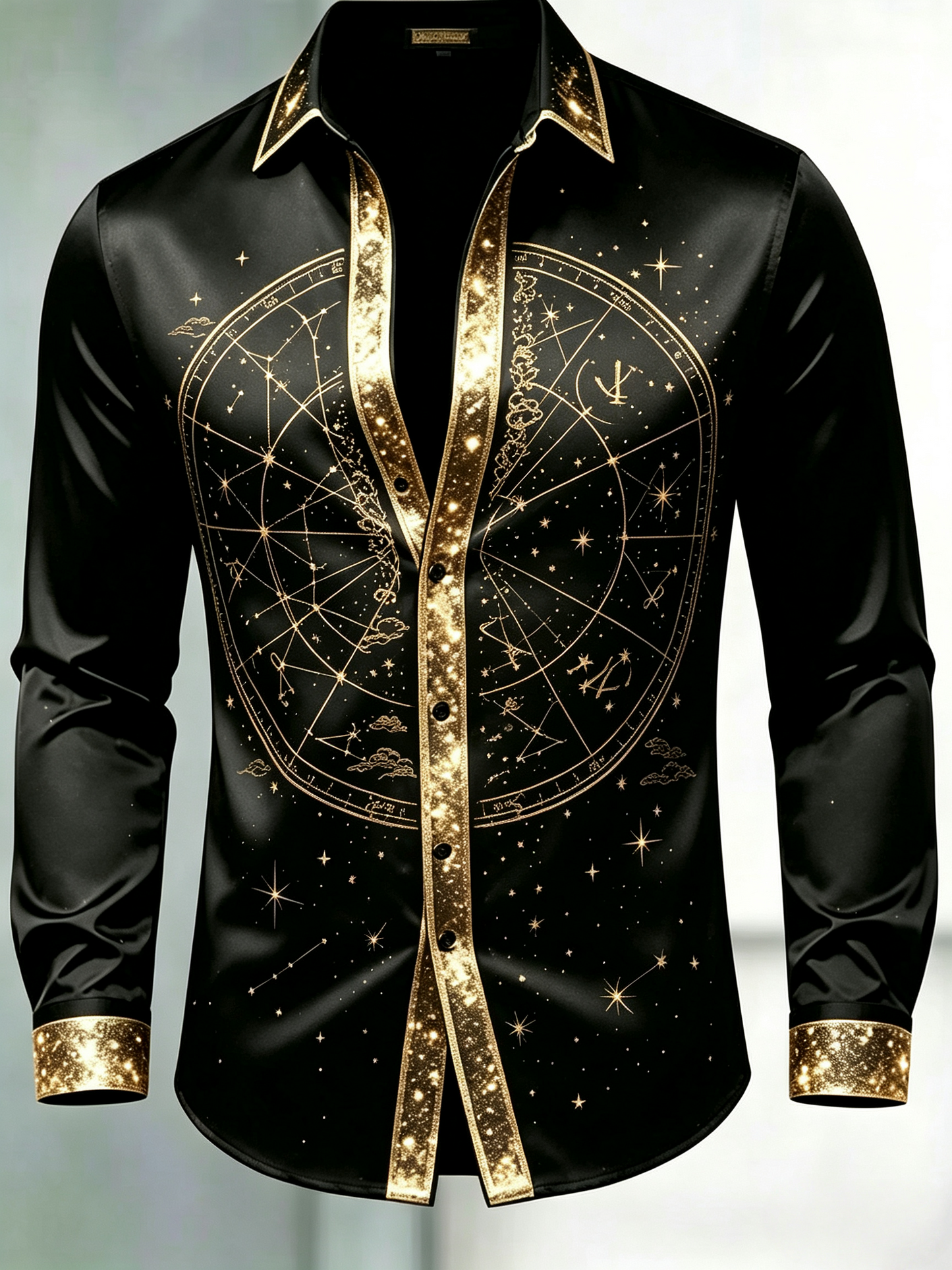 Men's Golden Constellation Long Sleeve Satin Shirt