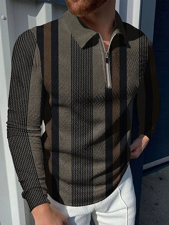 Fashion Print Print Lapel Pullover Long Sleeve Polo Shirt
