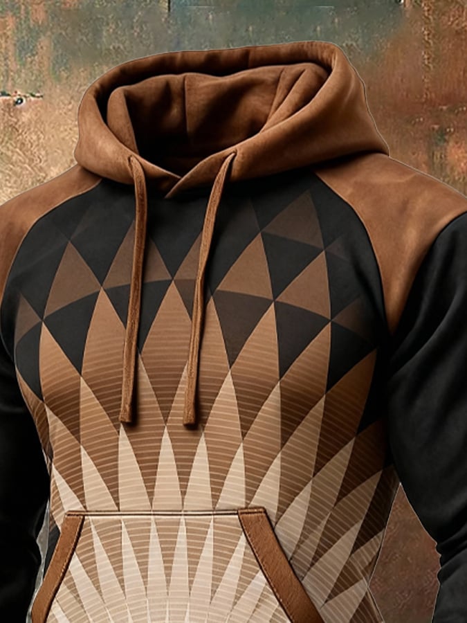 Men's Retro Distressed Color Block Print Casual Long Sleeve Sweatshirt
