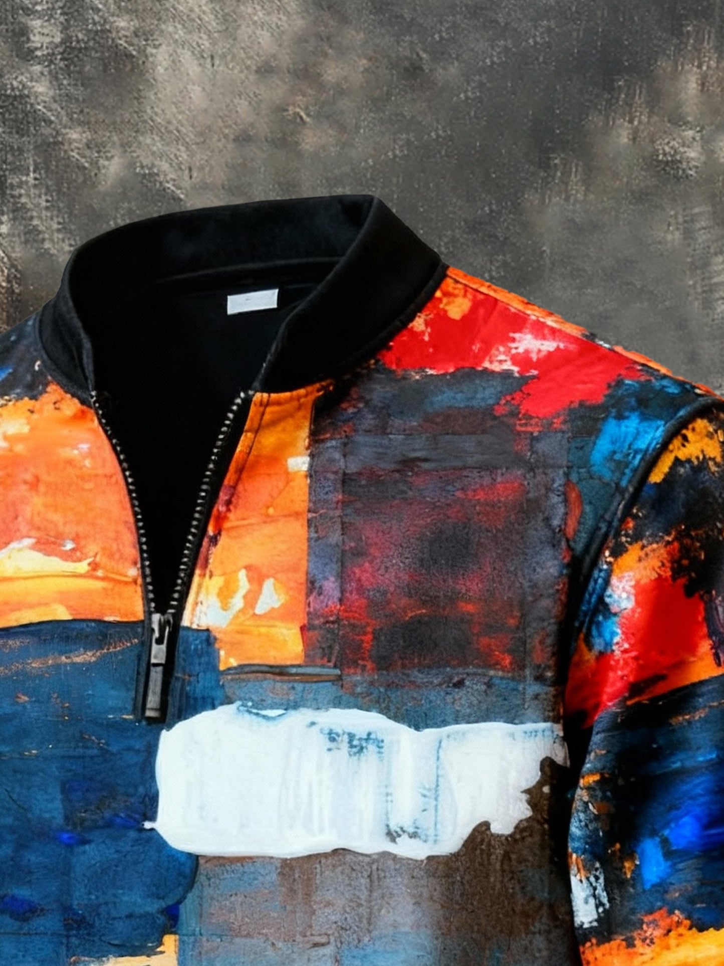 Men'S Casual Retro Contrast Color Half Zip Stand Collar Long Sleeve Sweatshirt