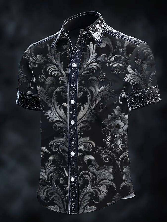 Men's Vintage Dark Baroque Print Short Sleeve Shirt