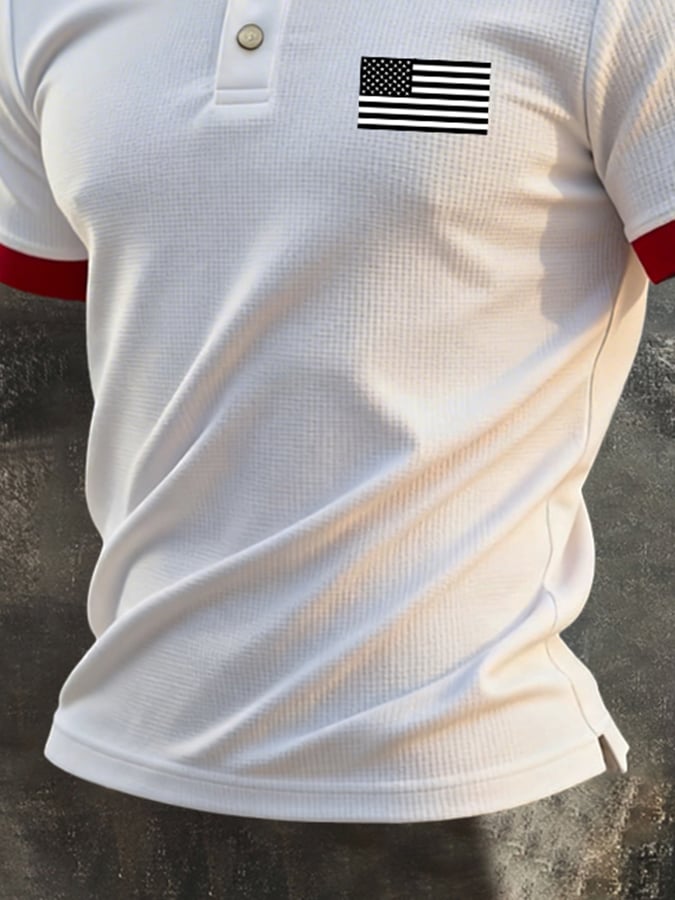 Men'S Retro "Patriot" Color-Block Waffle-Knit Short-Sleeve Polo Shirt