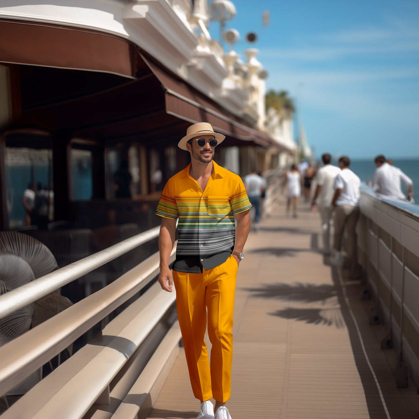 Men's pinstripe colorblock short-sleeved shirt casual wear 1666