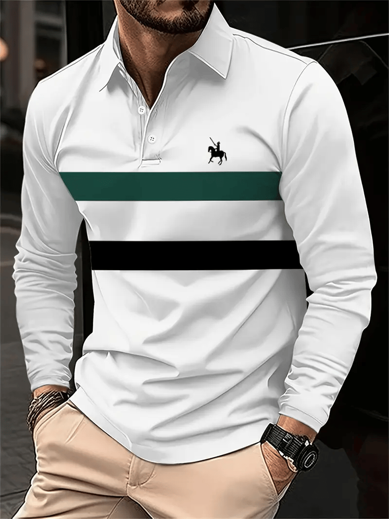Men's Business Light Luxury Striped Print Lapel Polo Shirt
