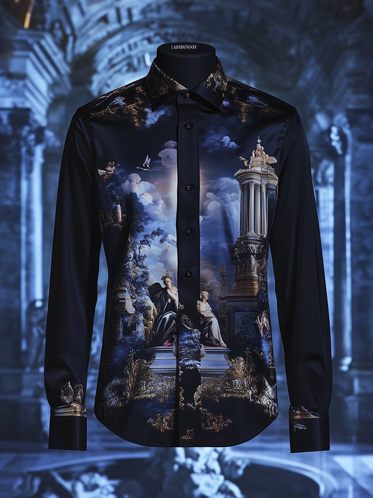 Men's Satin Luxe A Sistine Madonna Baroque Long Sleeve Button Down Shirt