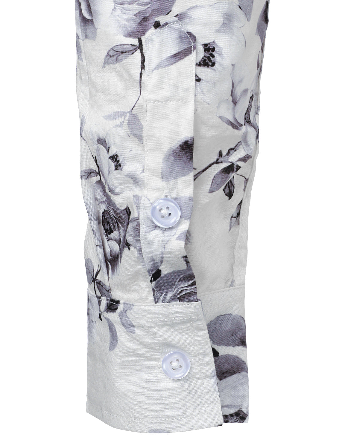 Men's Floral Cotton White Long Sleeve Shirt