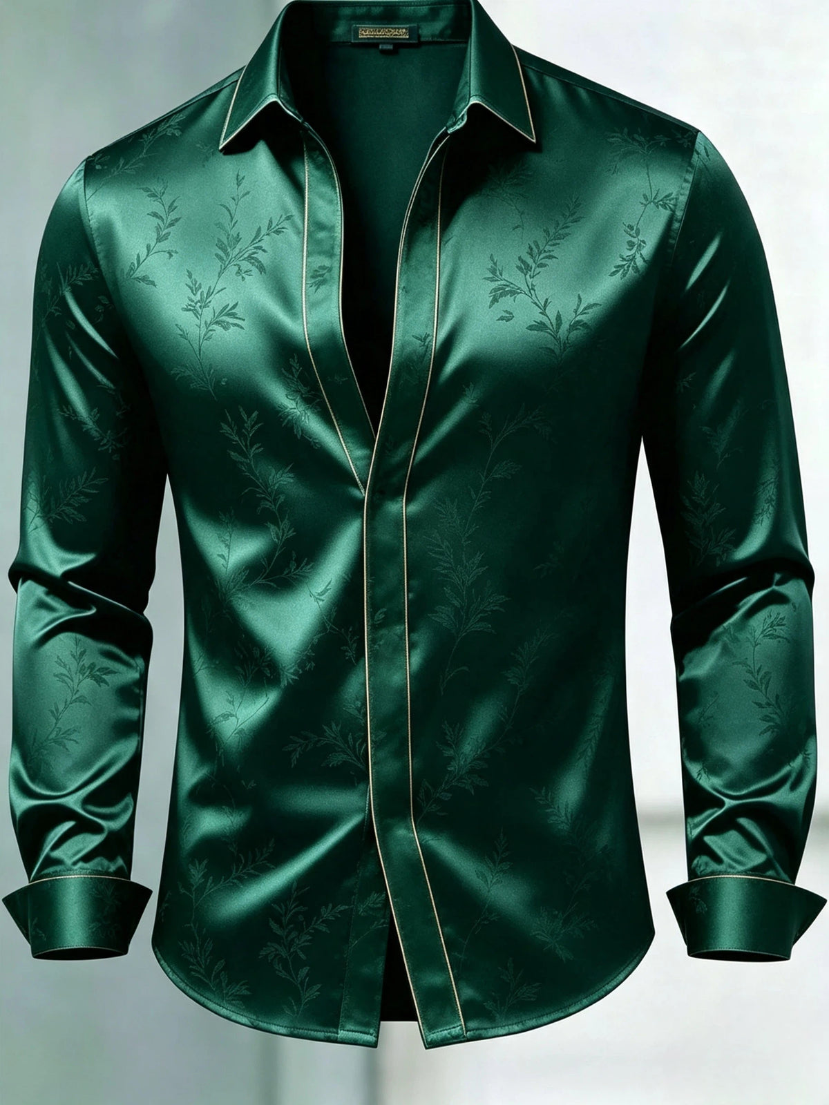 Men's Luxury Glossy Satin Long Sleeve Gradient Burgundy Dress Shirt