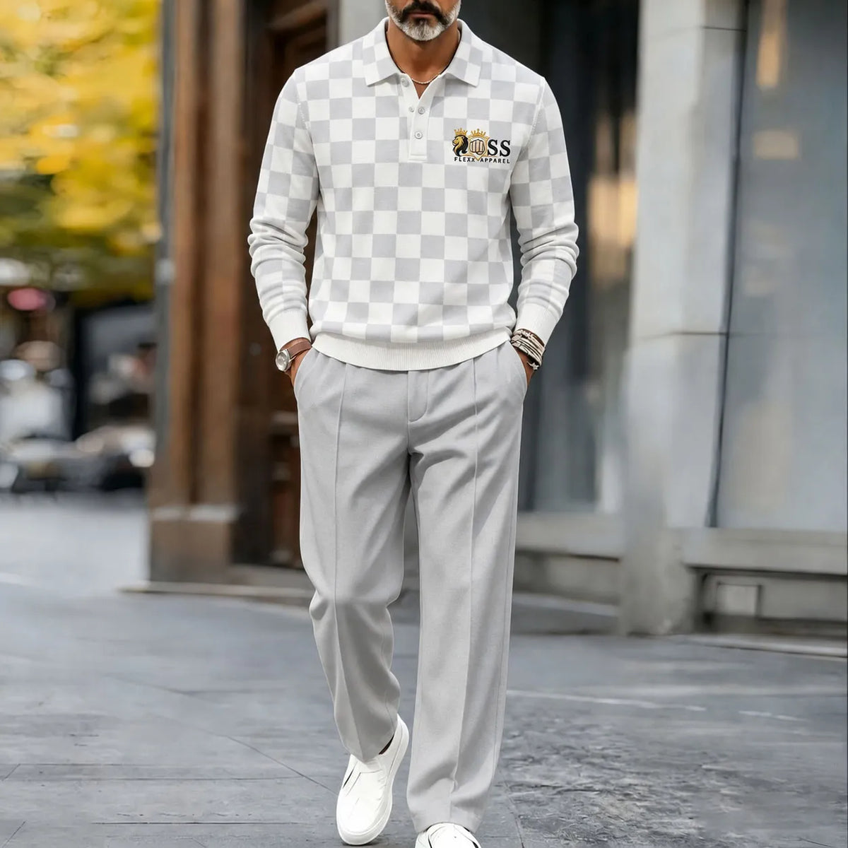 Men's Printed Polo Shirt and Pants Set