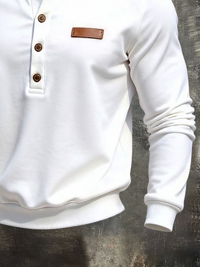 Men'S Stylish And Simple Henley Neck Long-Sleeved T-Shirt