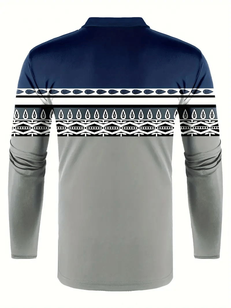 Men's Business Classic Stripe Print Zipper Polo Shirt