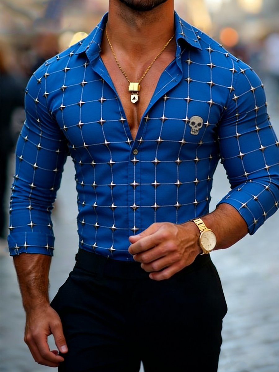 Men's Luxury Business Printed Long-Sleeve Shirt