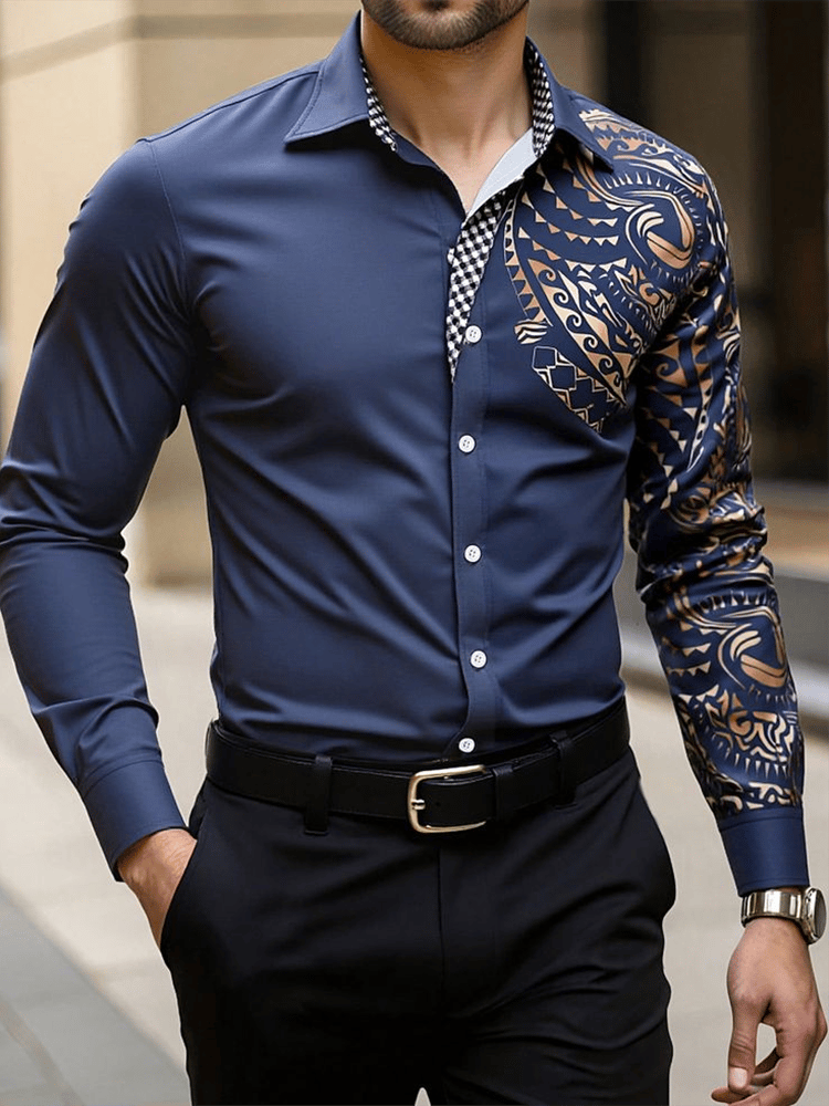 Men's Street Style Business Casual Printed Long Sleeve Shirt