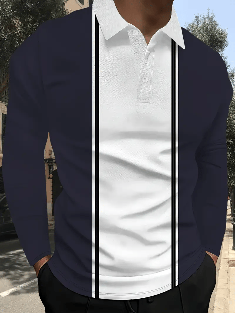 Men's Business Casual Striped Long-Sleeved Polo Shirt