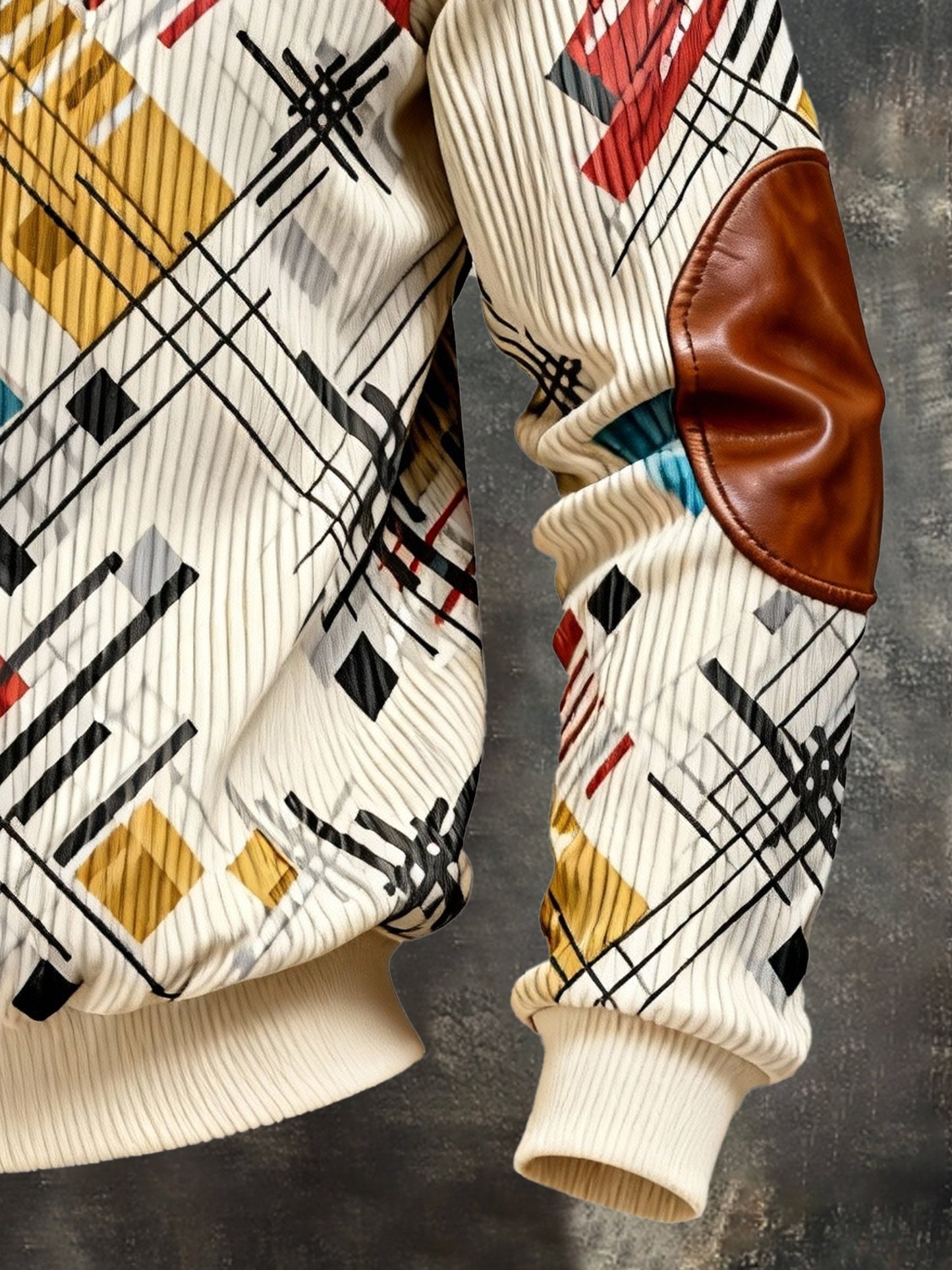 Men's Vintage Color-Block Printed Zip-Up Hoodie