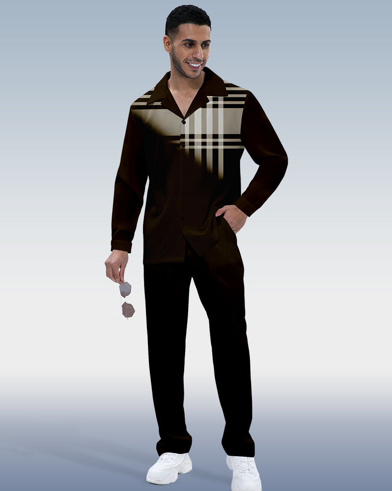 Suitmens Men's Black Printed Long Sleeve Shirt Walking Suit 325