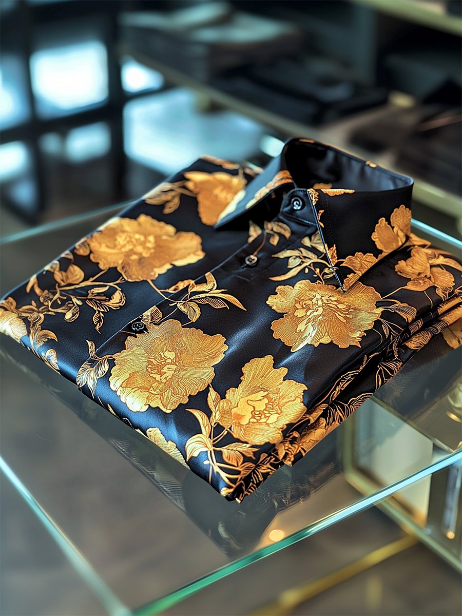 Men's Satin Luxe Hawaiian Print Short Sleeve Button Shirt