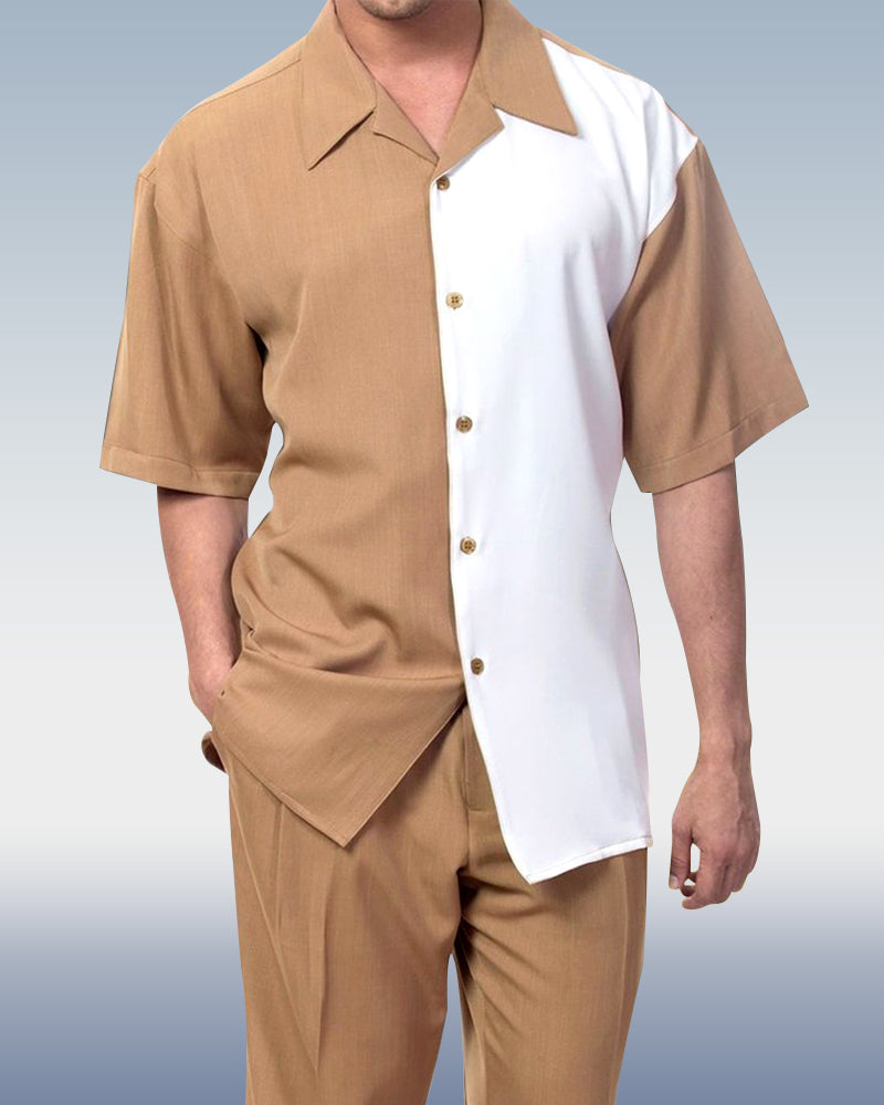 Colorblock Two-Piece Short Sleeve Printed Walking Pants
