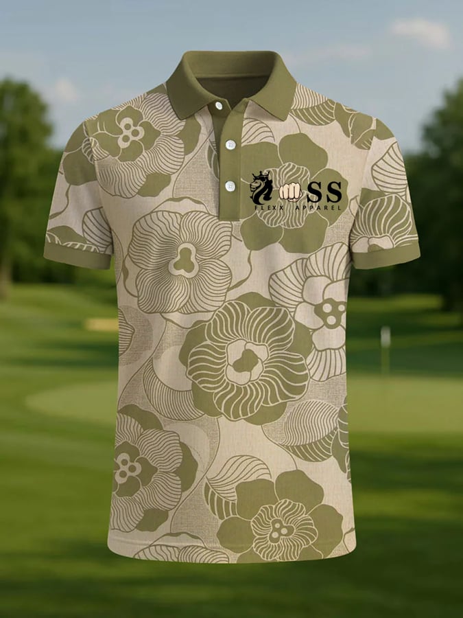 Men's Retro Letter Design Printed Casual Polo Shirt