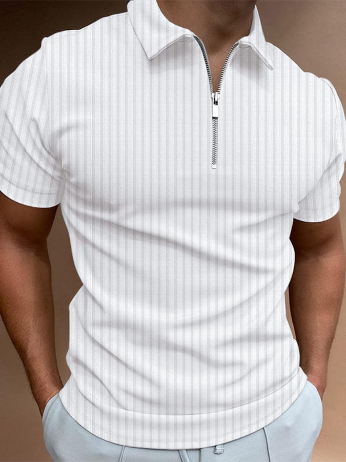 Polo Neck Zip Stripe Top