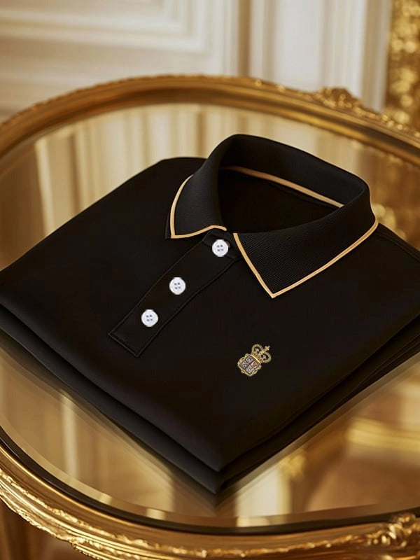 Men's Classic Business Logo Button Short Sleeve Polo Shirt