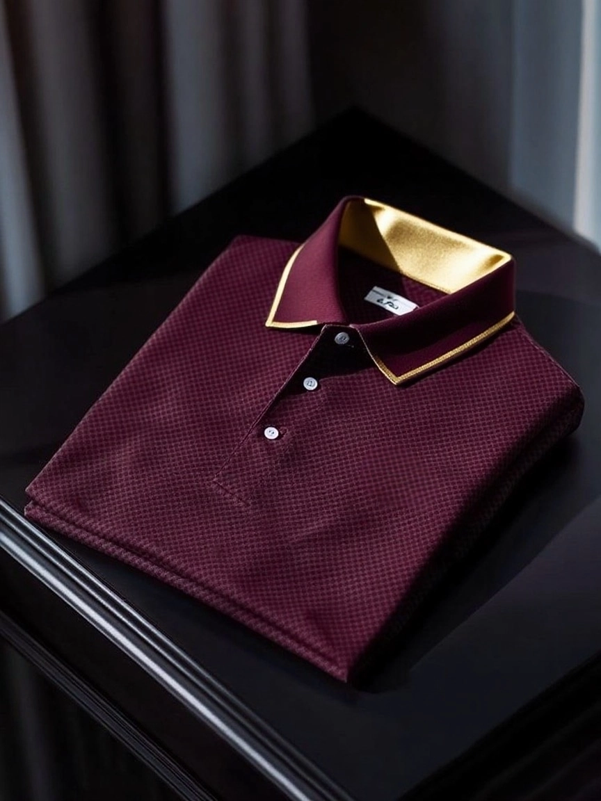Men's Classic Business Check Logo Button Short Sleeve Polo Shirt