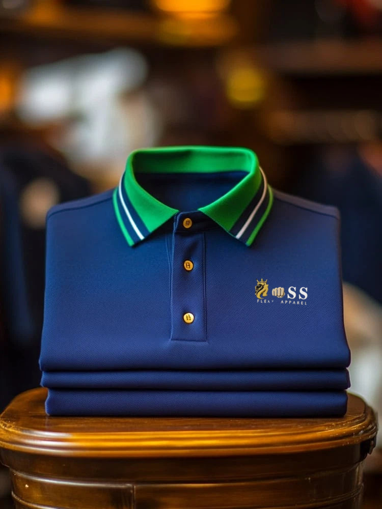Men's Classic Business Logo Button Short Sleeve Polo Shirt