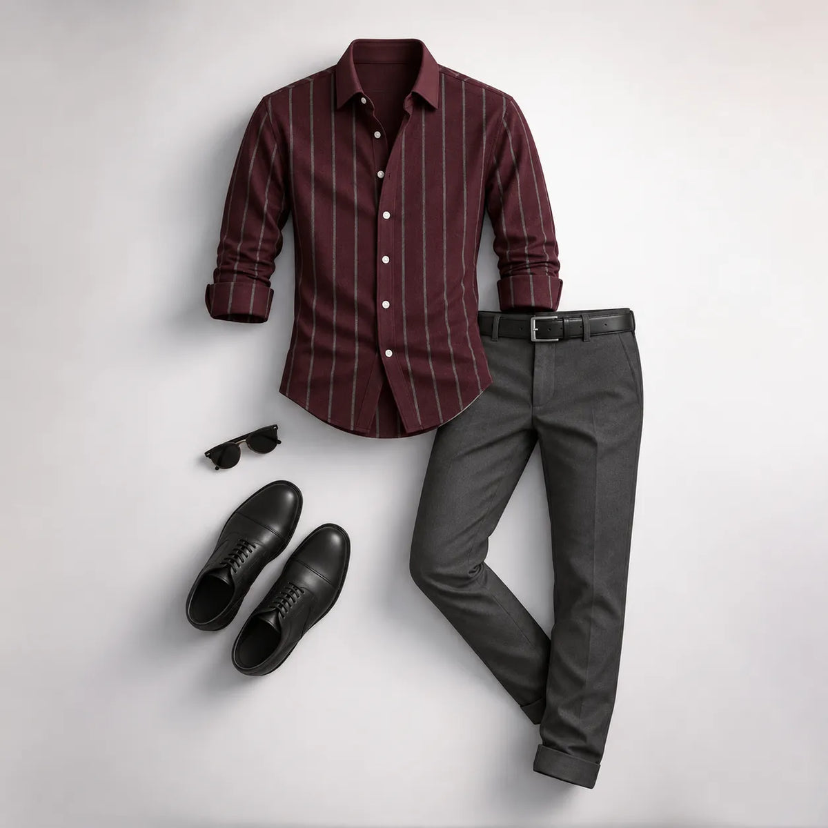 Men's Striped Long-Sleeve Shirt and Pants Set