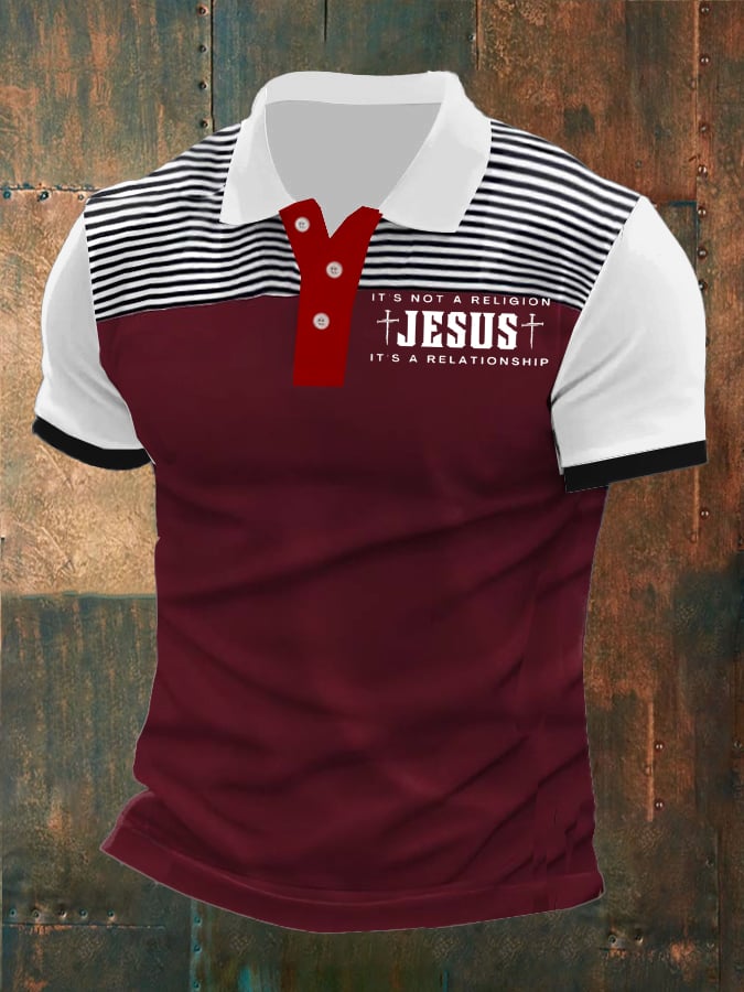 Men's Faith Printed Button Design Polo Shirt