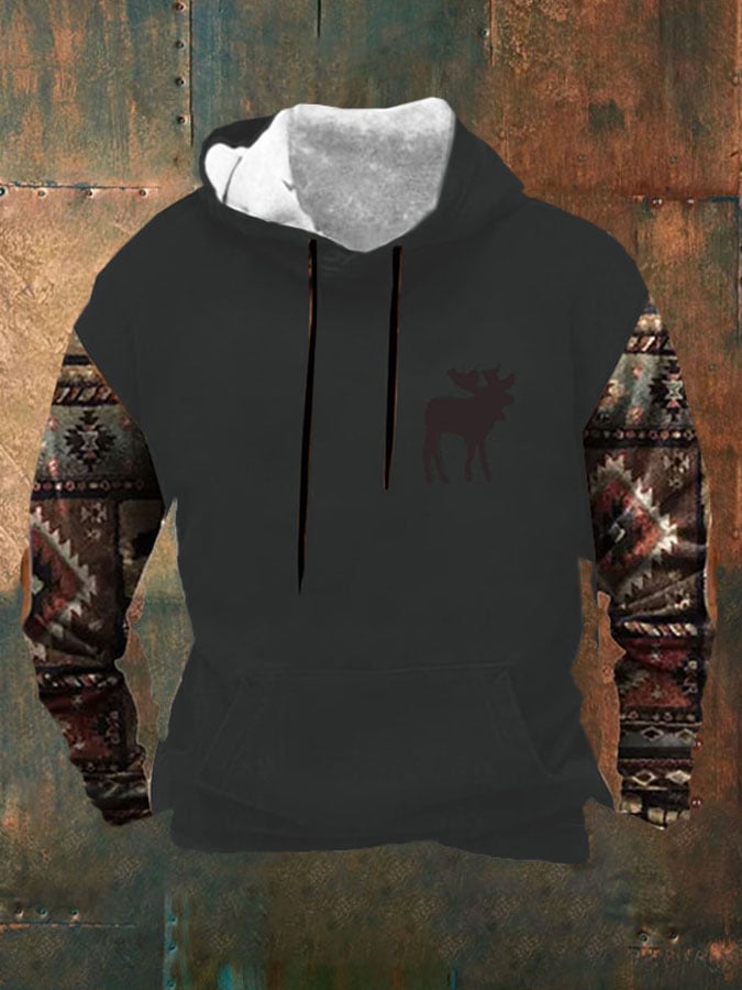 Men's Casual Western Print Long Sleeve Hooded Sweatshirt