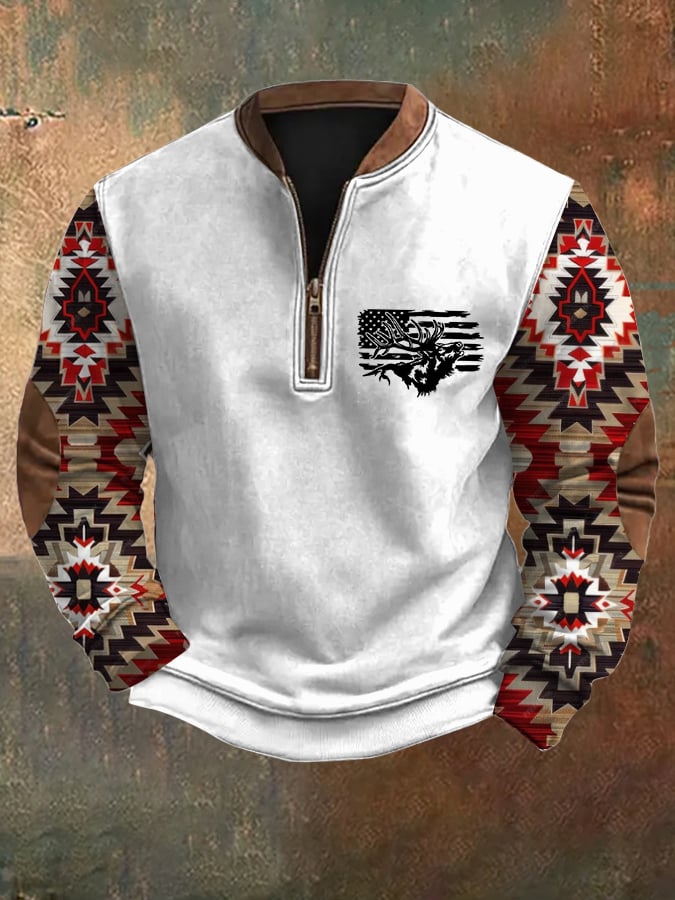 Men's Western Printed Zip Collar Sweatshirt