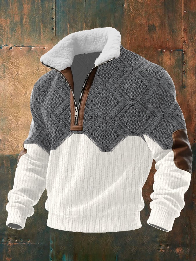 Men's Cable Textured Print Casual Sweatshirt