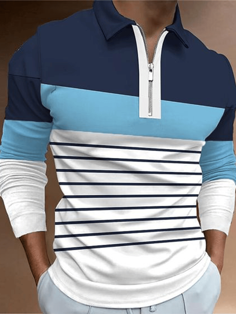 Men's Business Casual Striped Zip-Up Shirt